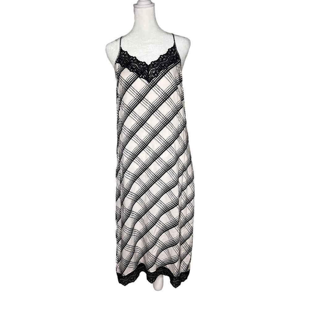 Paige Black + White Slip Dress Lace‎ Trim Adjustable Spaghetti Straps Size Small